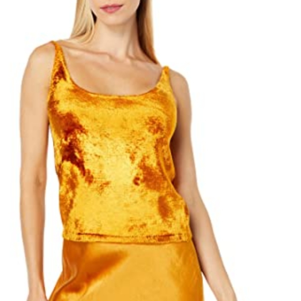 NWOT Women's VINCE Panne Sweater Camisole Top In Golden Velvet Sap Sz XS Stretch